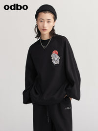 【商場同款】odbo/歐迪比歐秋冬2022新款黑色衛衣女休閒針織上衣