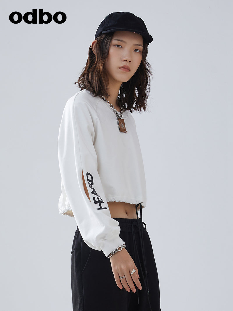 Odbo/歐迪比歐夏季2022新款短款針織衛衣女設計感小眾休閒上衣潮