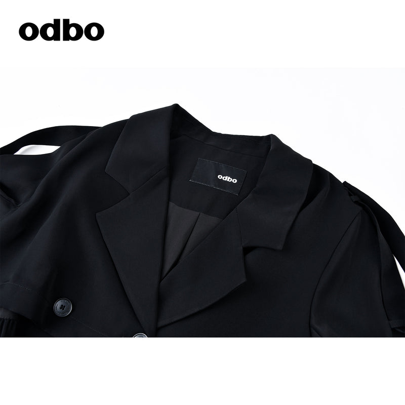 Odbo拼接設計感小眾風衣外套女中長款2022年秋冬氣質百搭顯瘦潮