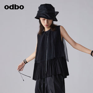 odbo 網紗 拼接 黑色背心 女 夏2022新款 透氣 百搭上衣