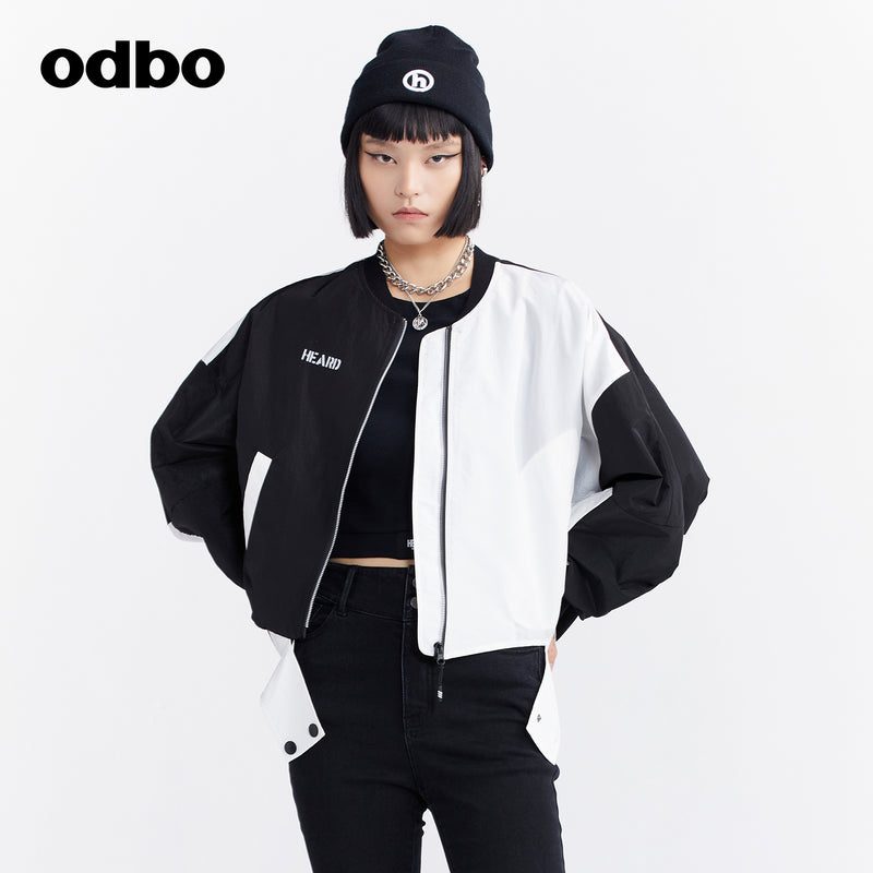 Odbo秋冬2022年新款女黑白撞色短外套女設計感小眾時尚百搭夾克潮