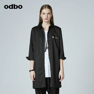 Odbo/歐迪比歐專櫃同款設計師品牌新款女簡約中長氣質襯衫外套