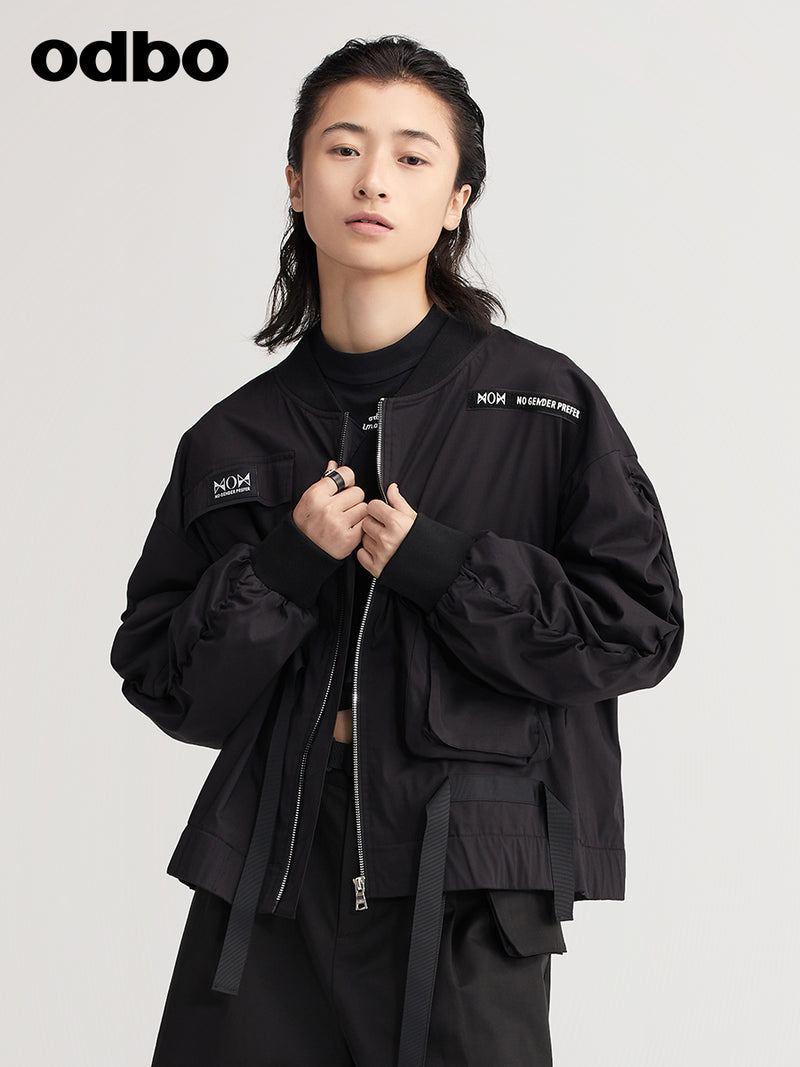【商場同款】odbo/歐迪比歐2022新款時尚短外套女百搭棒球服夾克