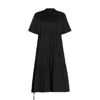 Odbo女神范氣質短袖V領黑色連衣裙女夏2022年新款寬鬆顯瘦小黑裙