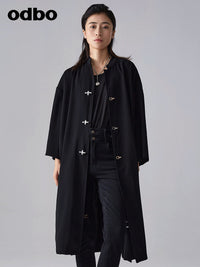 【商場同款】odbo/歐迪比歐春裝2022新款女潮流黑色中長風衣外套