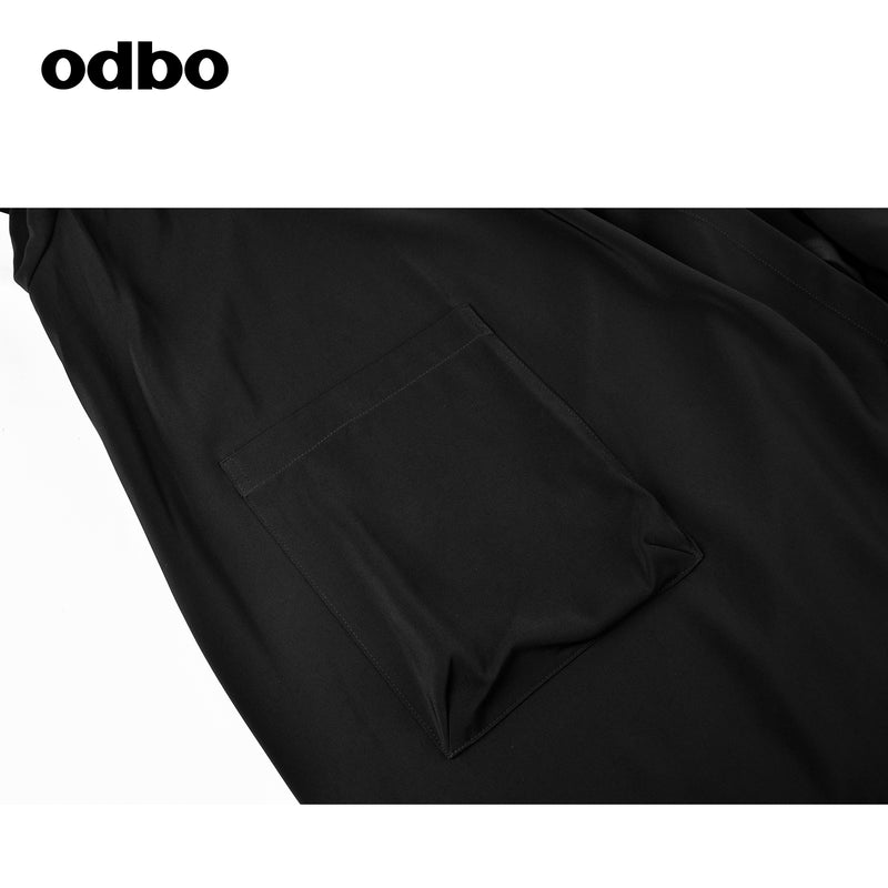 Odbo設計感小眾不規則開衫外套女早秋中長款氣質百搭寬鬆黑色潮