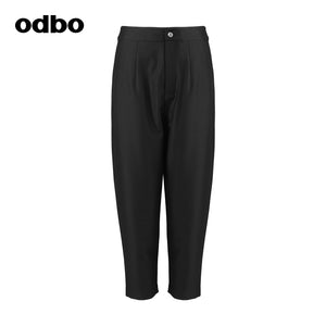 【商場同款】odbo/歐迪比歐秋冬2022新款黑色休閒褲女寬鬆直筒褲