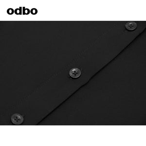 Odbo 刺繡字母襯衫式荷葉邊連衣裙女早秋新款氣質顯瘦黑色短袖潮