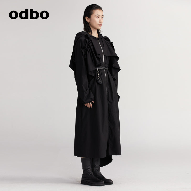 【商場同款】odbo/歐迪比歐派克服外套女秋冬2022新款中長款風衣