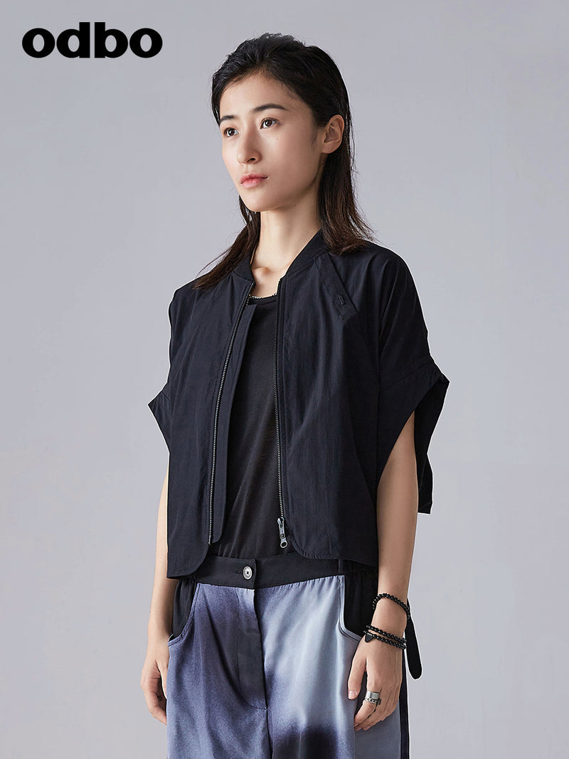 Odbo/歐迪比歐 設計感連袖黑色短外套女夏季2022年新款百搭上衣潮