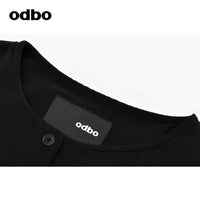 Odbo無袖連體褲女早秋氣質時尚2022新款黑色寬鬆顯瘦圓領卷邊潮