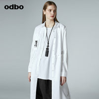 Odbo/歐迪比歐專櫃同款設計師品牌新款女簡約中長氣質襯衫外套