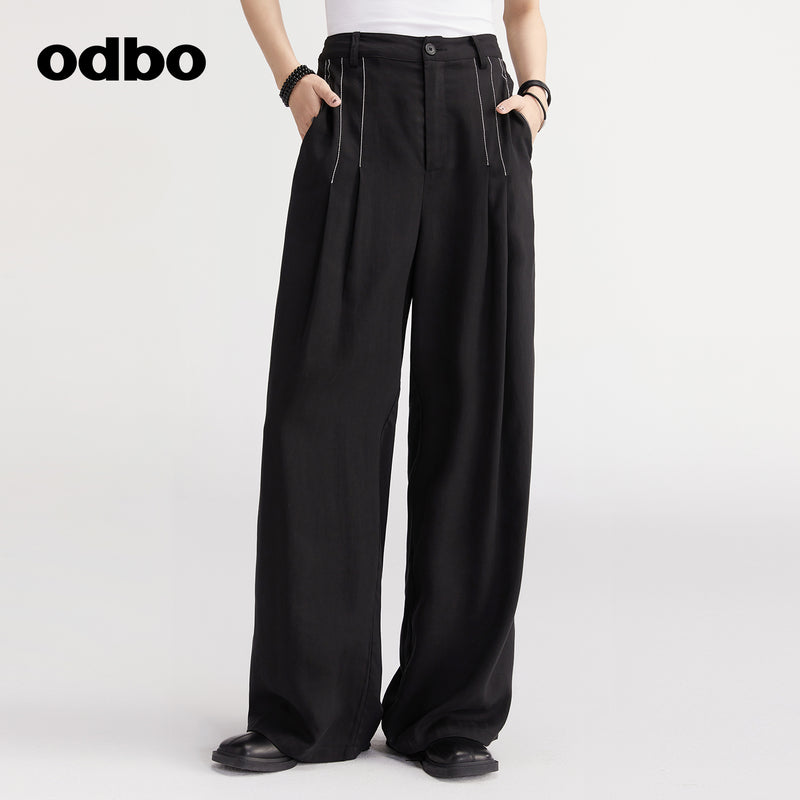 【商場同款】odbo/歐迪比歐秋冬2022新款垂感休閒褲女闊腿長褲