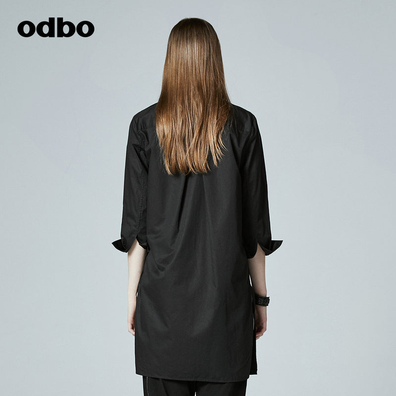 Odbo/歐迪比歐專櫃同款設計師品牌新款女簡約中長氣質襯衫外套
