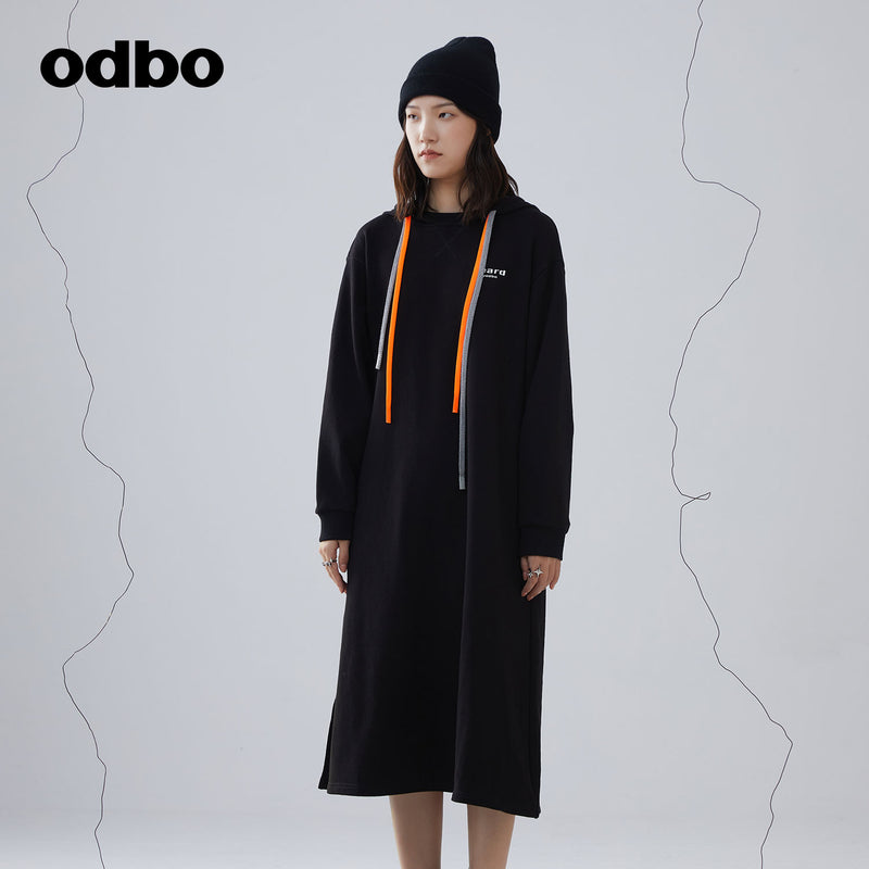 odbo 2022新款 休閒氣質 連帽 連衣裙 寬鬆 衛衣裙