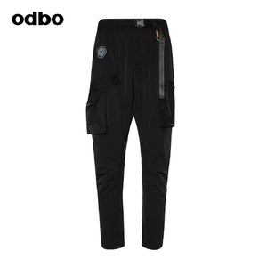 Odbo潮牌口袋織帶工裝褲男秋冬百搭2022新款鬆緊腰直筒休閒長褲