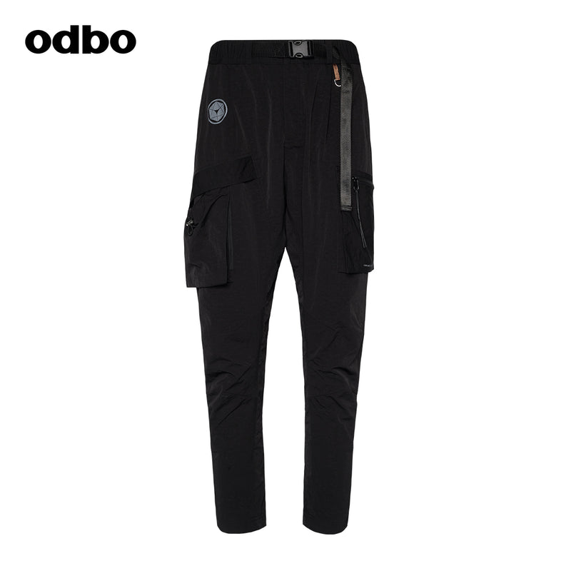 Odbo潮牌口袋織帶工裝褲男秋冬百搭2022新款鬆緊腰直筒休閒長褲