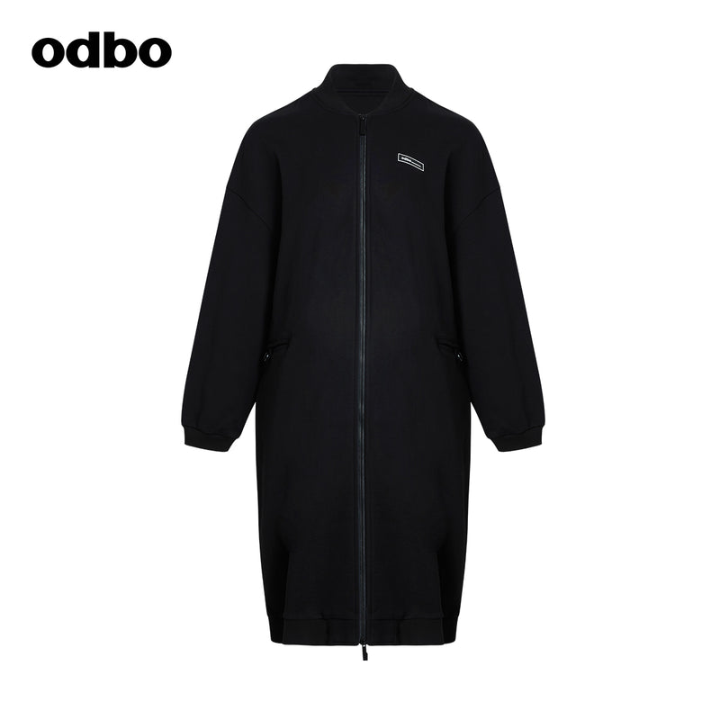 Odbo過膝長款棒球服外套女秋冬2022年新款純棉百搭寬鬆休閒上衣