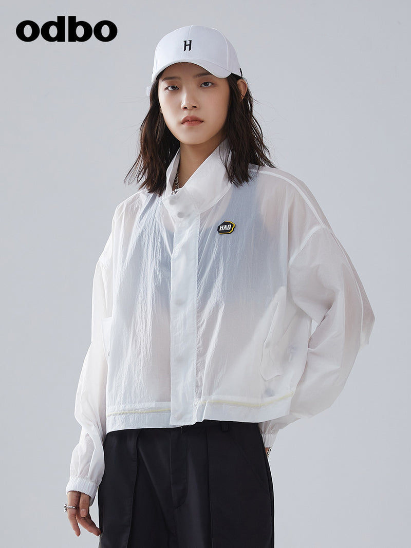 odbo 防曬服 女 夏季 抽繩 顯瘦 長袖立領 薄款外套