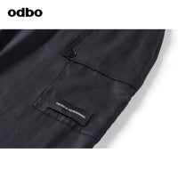 Odbo潮牌鬆緊高腰休閒褲女寬鬆夏新款垂感黑色顯瘦百搭闊腿長褲