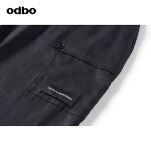 Odbo潮牌鬆緊高腰休閒褲女寬鬆夏新款垂感黑色顯瘦百搭闊腿長褲