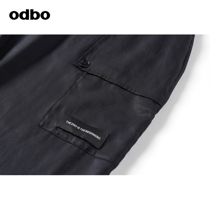 Odbo潮牌鬆緊高腰休閒褲女寬鬆夏新款垂感黑色顯瘦百搭闊腿長褲