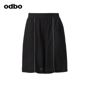 【商場同款】odbo/歐迪比歐春裝2022年新款女黑色五分休閒裙褲子