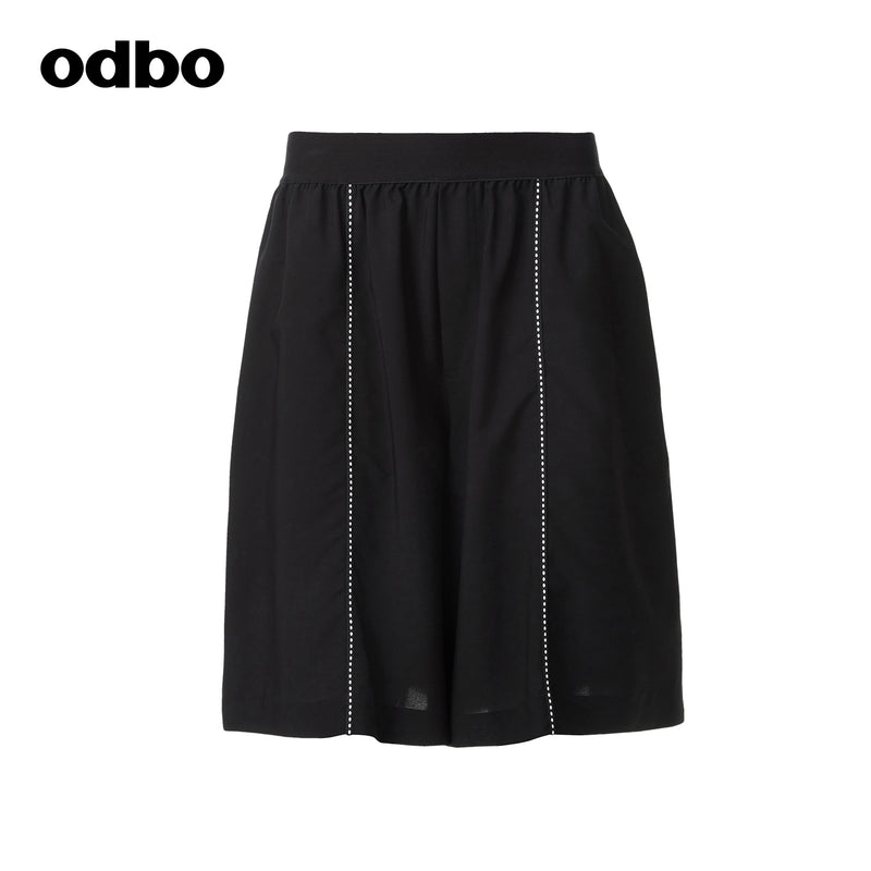 【商場同款】odbo/歐迪比歐春裝2022年新款女黑色五分休閒裙褲子