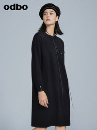 Odbo黑色港風針織連衣裙女2022新款春裝高端大牌配大衣小黑裙潮