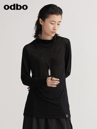 【商場同款】odbo/歐迪比歐針織上衣女2022新款簡約舒適黑色T恤