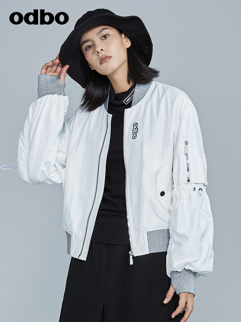 Odbo炸街潮流棒球服短外套女秋冬新款2022百搭寬鬆休閒飛行夾克