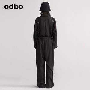 Odbo原創品牌時尚西裝領連體褲女秋冬2022年新款中長款寬鬆闊腿褲