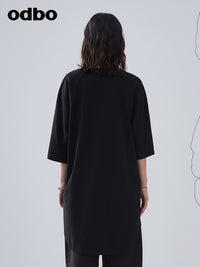 Heardbyodbo2022年夏季新款潮牌五分袖印花T恤女寬鬆中長休閒上衣