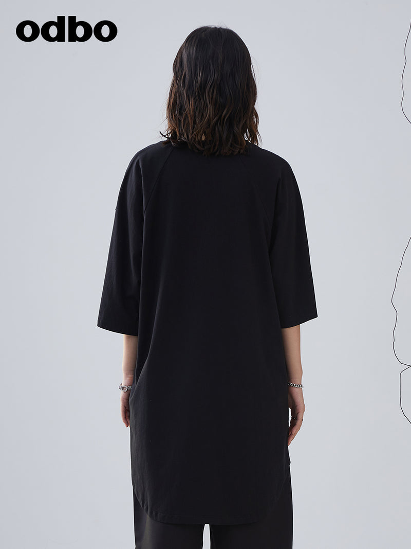 Heardbyodbo2022年夏季新款潮牌五分袖印花T恤女寬鬆中長休閒上衣