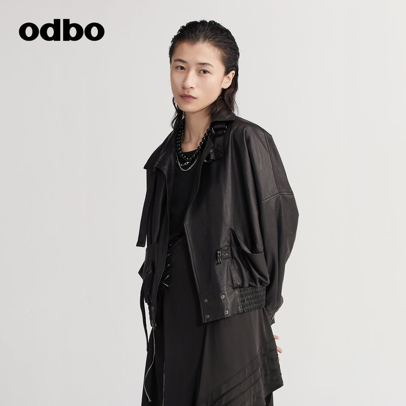 odbo 真皮 皮衣外套女 2022新款 百搭夾克